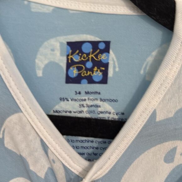 NWT- Kickee pants- bamboo soft blue and white elephant one-piece-Size 3-6 months - Picture 5 of 7